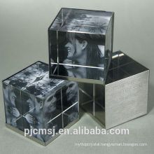 Fashion designed 3D glass photo cube/crystal cube photo frame CP-004